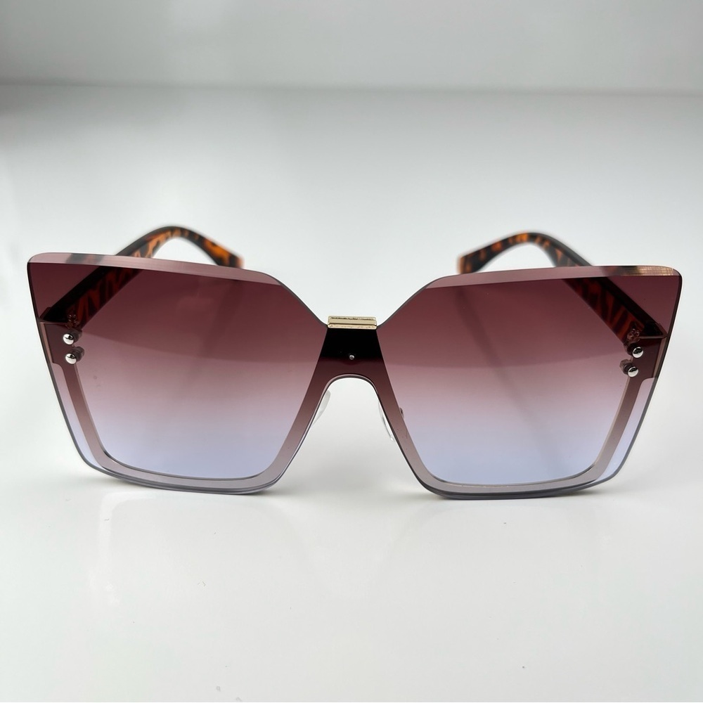 Women’s Fashion Square Rimless Sunglasses Cheetah/gold gray lenses